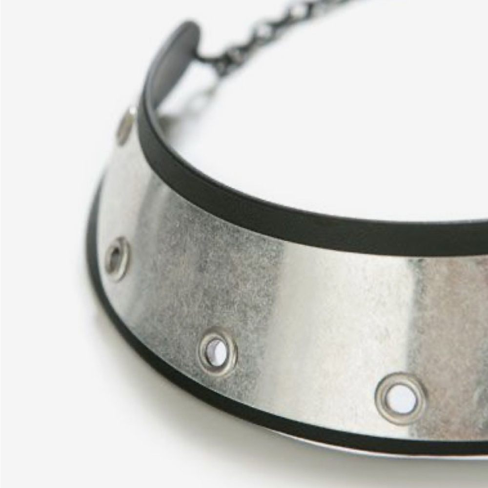 ZARA mixed-material choker necklace. Silver and Black Choker Necklace